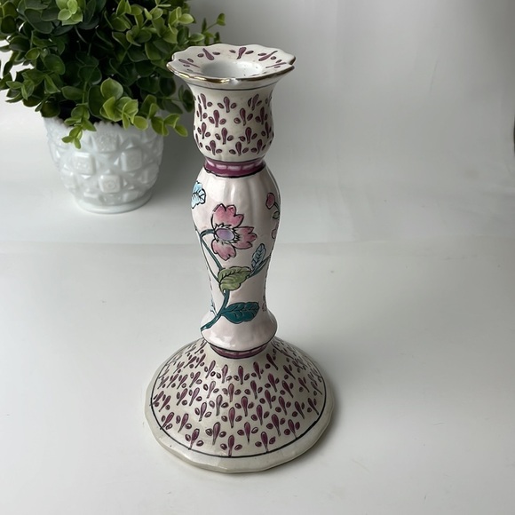 Porcelain Pink Blue Green Floral Candles Stick Holder - Picture 9 of 9